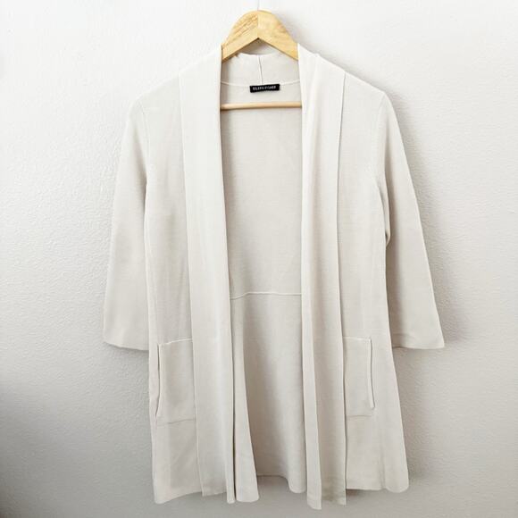 EILEEN FISHER | Silk Organic Cotton Interlock Cardigan Beige Cream | Size - Picture 2 of 8